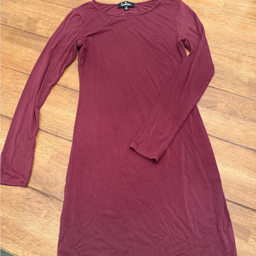 Lulu's Chic Burgundy Long Sleeve Dress - Picture 2 of 2